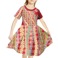 Red Palaka Hawaii Leis Kid Short Sleeve Dress Hawaiian-plaid Elegant Tropical Vibes LT14 - Polynesian Pride