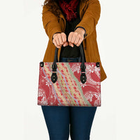 Red Palaka Hawaii Leis Leather Bag Hawaiian-plaid Elegant Tropical Vibes - Polynesian Pride