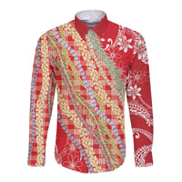Red Palaka Hawaii Leis Long Sleeve Button Shirt Hawaiian-plaid Elegant Tropical Vibes LT14 Unisex Red - Polynesian Pride