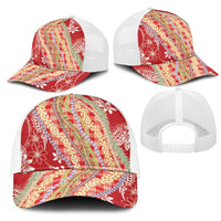 Red Palaka Hawaii Leis Mesh Trucker Cap Hawaiian-plaid Elegant Tropical Vibes LT14 - Polynesian Pride