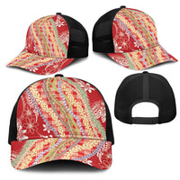 Red Palaka Hawaii Leis Mesh Trucker Cap Hawaiian-plaid Elegant Tropical Vibes LT14 - Polynesian Pride