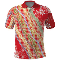 Red Palaka Hawaii Leis Polo Shirt Hawaiian-plaid Elegant Tropical Vibes LT14 Red - Polynesian Pride