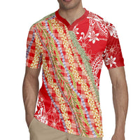 Red Palaka Hawaii Leis Rugby Jersey Hawaiian-plaid Elegant Tropical Vibes LT14 - Polynesian Pride