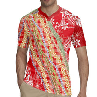 Red Palaka Hawaii Leis Rugby Jersey Hawaiian-plaid Elegant Tropical Vibes - Polynesian Pride
