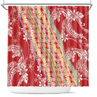 Red Palaka Hawaii Leis Shower Curtain Hawaiian-plaid Elegant Tropical Vibes - Polynesian Pride