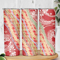 Red Palaka Hawaii Leis Skinny Tumbler Hawaiian-plaid Elegant Tropical Vibes - Polynesian Pride