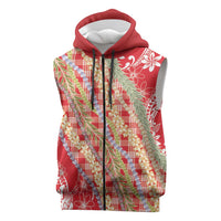 Red Palaka Hawaii Leis Sleeveless Zip Hoodie Hawaiian-plaid Elegant Tropical Vibes LT14 Red - Polynesian Pride