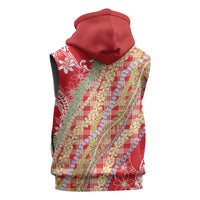 Red Palaka Hawaii Leis Sleeveless Zip Hoodie Hawaiian-plaid Elegant Tropical Vibes LT14 - Polynesian Pride
