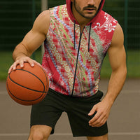 Red Palaka Hawaii Leis Sleeveless Zip Hoodie Hawaiian-plaid Elegant Tropical Vibes LT14 - Polynesian Pride