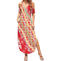 Red Palaka Hawaii Leis Summer Maxi Dress Hawaiian-plaid Elegant Tropical Vibes LT14 Women Red - Polynesian Pride