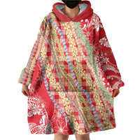 Red Palaka Hawaii Leis Wearable Blanket Hoodie Hawaiian-plaid Elegant Tropical Vibes LT14 - Polynesian Pride