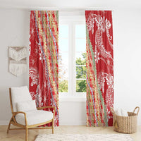 Red Palaka Hawaii Leis Window Curtain Hawaiian-plaid Elegant Tropical Vibes - Polynesian Pride