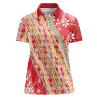 Red Palaka Hawaii Leis Women Polo Shirt Hawaiian-plaid Elegant Tropical Vibes LT14 Female Red - Polynesian Pride