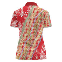 Red Palaka Hawaii Leis Women Polo Shirt Hawaiian-plaid Elegant Tropical Vibes - Polynesian Pride