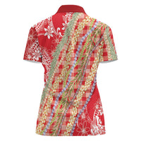 Red Palaka Hawaii Leis Women Polo Shirt Hawaiian-plaid Elegant Tropical Vibes LT14 - Polynesian Pride