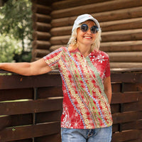Red Palaka Hawaii Leis Women Polo Shirt Hawaiian-plaid Elegant Tropical Vibes LT14 - Polynesian Pride