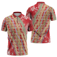 Red Palaka Hawaii Leis Zipper Polo Shirt Hawaiian-plaid Elegant Tropical Vibes - Polynesian Pride