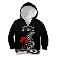 Personalised New Zealand Darts Kid Hoodie Aotearoa Maori Fern Bring It On LT14 Zip Hoodie Black - Polynesian Pride