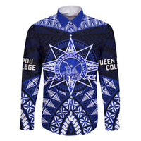 Tonga Tupou College And Queen Salote College Family Matching Tank Maxi Dress and Hawaiian Shirt Tongan Ngatu Pattern LT14 Dad's Shirt - Long Sleeve Blue - Polynesian Pride
