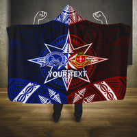 Personalised Tupou College And Kolisi Tonga Atele Hooded Blanket Tongan Ngatu Pattern LT14 One Size Blue - Polynesian Pride