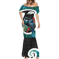 Personalised Valentine's Day New Zealand Mermaid Dress Tui Bird Couple Kowhaiwhai Mix Pohutukawa