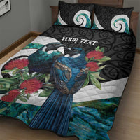 Personalised Valentine's Day New Zealand Quilt Bed Set Tui Bird Couple Kowhaiwhai Mix Pohutukawa
