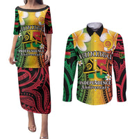 Vanuatu Independence Day Couples Matching Puletasi and Long Sleeve Button Shirt Long God Yumi Stanap Happy 45th Anniversary LT14 Reggae - Polynesian Pride