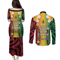 Vanuatu Independence Day Couples Matching Puletasi and Long Sleeve Button Shirt Long God Yumi Stanap Happy 46th Anniversary LT14 - Polynesian Pride