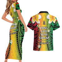 Vanuatu Independence Day Couples Matching Short Sleeve Bodycon Dress and Hawaiian Shirt Long God Yumi Stanap Happy 46th Anniversary LT14 - Polynesian Pride