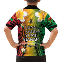 Vanuatu Independence Day Family Matching Off The Shoulder Long Sleeve Dress and Hawaiian Shirt Long God Yumi Stanap Happy 46th Anniversary LT14 - Polynesian Pride