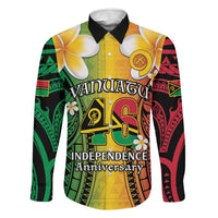 Vanuatu Independence Day Family Matching Off The Shoulder Long Sleeve Dress and Hawaiian Shirt Long God Yumi Stanap Happy 46th Anniversary LT14 Dad's Shirt - Long Sleeve Reggae - Polynesian Pride