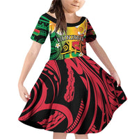 Vanuatu Independence Day Family Matching Off Shoulder Short Dress and Hawaiian Shirt Long God Yumi Stanap Happy 46th Anniversary LT14 Daughter's Dress Reggae - Polynesian Pride