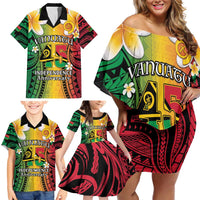 Vanuatu Independence Day Family Matching Off Shoulder Short Dress and Hawaiian Shirt Long God Yumi Stanap Happy 46th Anniversary LT14 - Polynesian Pride