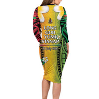 Vanuatu Independence Day Long Sleeve Bodycon Dress Long God Yumi Stanap Happy 46th Anniversary LT14 - Polynesian Pride