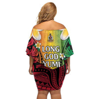 Vanuatu Independence Day Off Shoulder Short Dress Long God Yumi Stanap Happy 45th Anniversary LT14 - Polynesian Pride