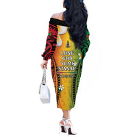 Vanuatu Independence Day Off The Shoulder Long Sleeve Dress Long God Yumi Stanap Happy 46th Anniversary LT14 - Polynesian Pride