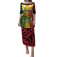 Vanuatu Independence Day Puletasi Long God Yumi Stanap Happy 45th Anniversary LT14 Long Dress Reggae - Polynesian Pride