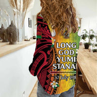 Vanuatu Independence Day Women Casual Shirt Long God Yumi Stanap Happy 45th Anniversary LT14 - Polynesian Pride