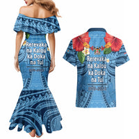 Fiji Day Couples Matching Mermaid Dress and Hawaiian Shirt Happy 54 Years Of Independence Tapa Pattern Blue LT14 - Polynesian Pride