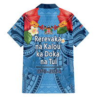 Fiji Day Family Matching Long Sleeve Bodycon Dress and Hawaiian Shirt Happy 54 Years Of Independence Tapa Pattern Blue