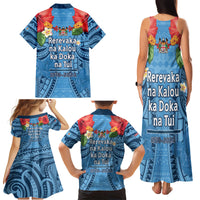 Fiji Day Family Matching Tank Maxi Dress and Hawaiian Shirt Happy 54 Years Of Independence Tapa Pattern Blue