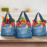 Fiji Day Grocery Bag Happy 54 Years Of Independence Tapa Pattern Blue