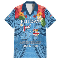 Fiji Day Hawaiian Shirt Happy 54 Years Of Independence Tapa Pattern Blue LT14 Blue - Polynesian Pride