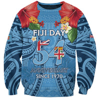 Fiji Day Sweatshirt Happy 54 Years Of Independence Tapa Pattern Blue