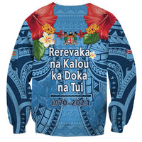 Fiji Day Sweatshirt Happy 54 Years Of Independence Tapa Pattern Blue