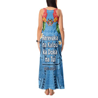 Fiji Day Tank Maxi Dress Happy 54 Years Of Independence Tapa Pattern Blue LT14 - Polynesian Pride