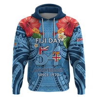 Fiji Day Zip Hoodie Happy 54 Years Of Independence Tapa Pattern Blue