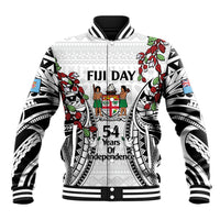 Fiji Day Baseball Jacket Happy 54 Years Of Independence Tapa Pattern White