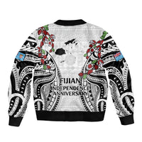 Fiji Day Bomber Jacket Happy 54 Years Of Independence Tapa Pattern White