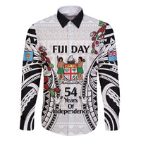 Fiji Day Family Matching Off The Shoulder Long Sleeve Dress and Hawaiian Shirt Happy 54 Years Of Independence Tapa Pattern White